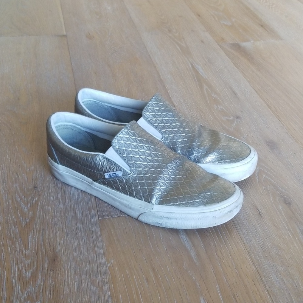 Silver Metallic Vans Slip On Womens Size 9